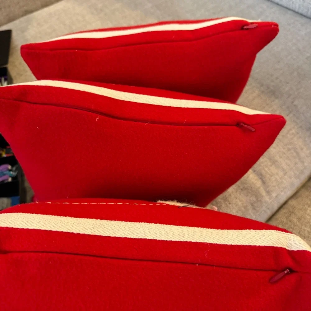 Crate & Barrel Snowday Red Wool Embroidered Snowman Throw Pillows Set of 3 12x12